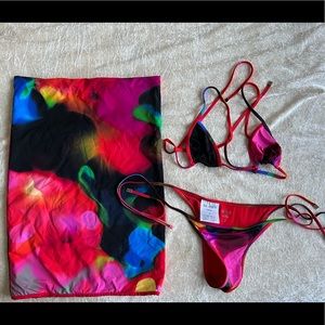 The Attico Printed Bikini and Skirt Set